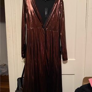 Lulu's Shimmering Long Sleeve Dress in Metallic Copper